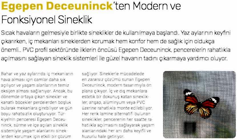 Egepen Deceuninck'ten Modern ve Fonksiyonel Sineklik