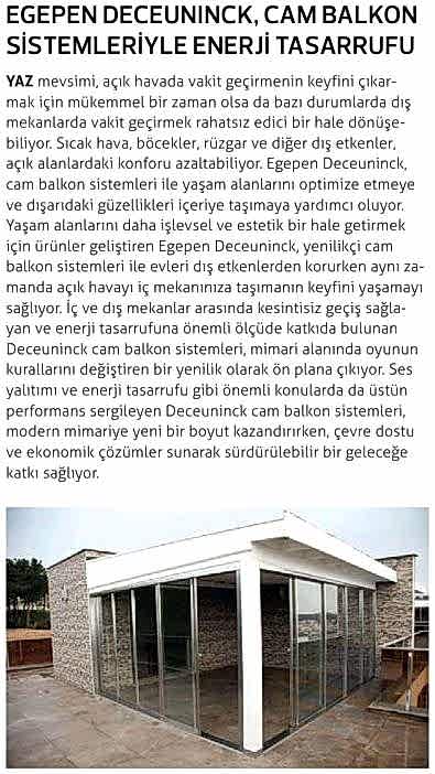 Egepen Deceuninck, Cam Balkon Sistemleriyle Enerji Tasarrufu
