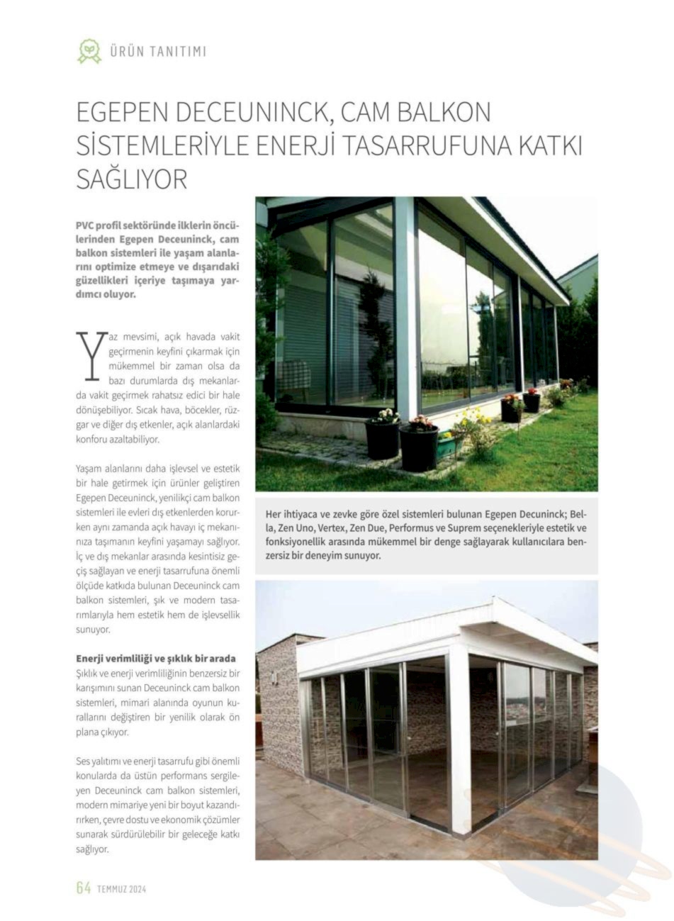 Egepen Deceuninck, Cam Balkon Sistemleriyle Enerji Tasarrufuna Katkı Sağlıyor